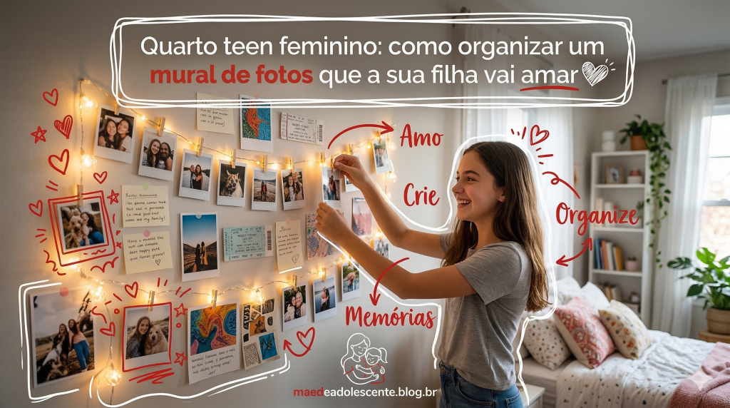 Quarto teen feminino: como organizar um mural de fotos que a sua filha vai amar