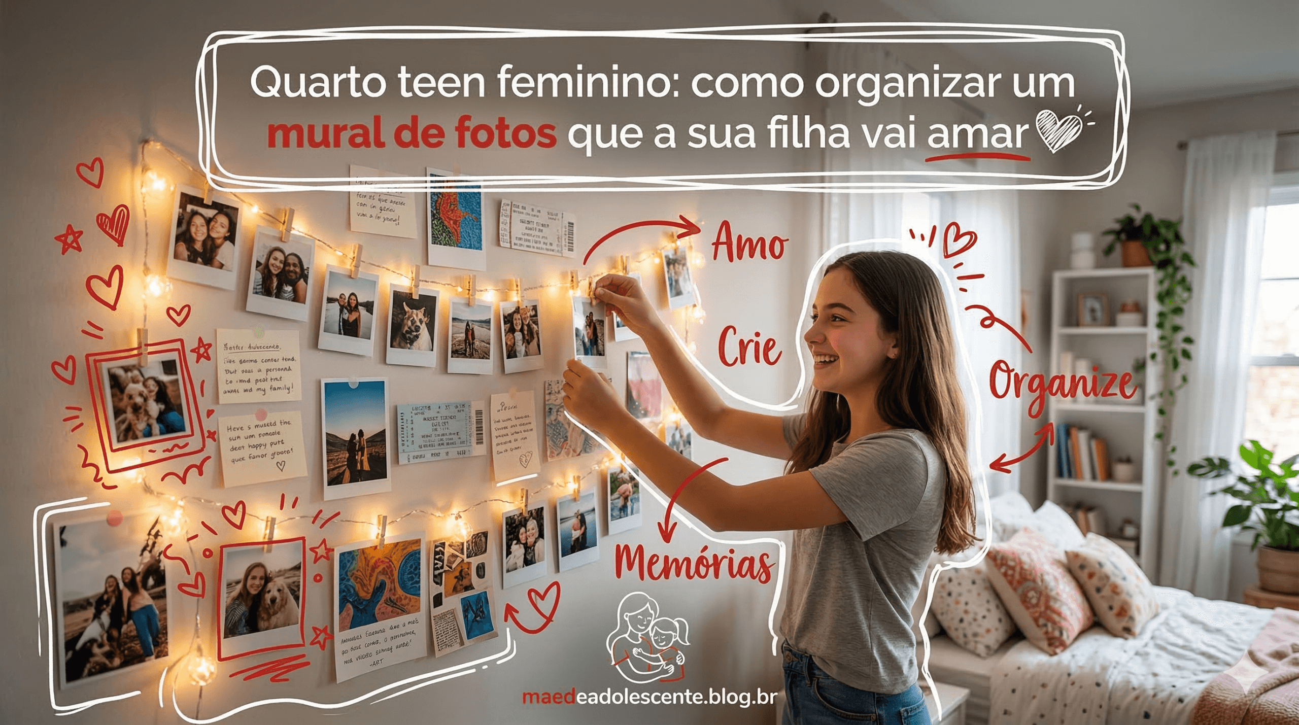 Quarto teen feminino: como organizar um mural de fotos que a sua filha vai amar